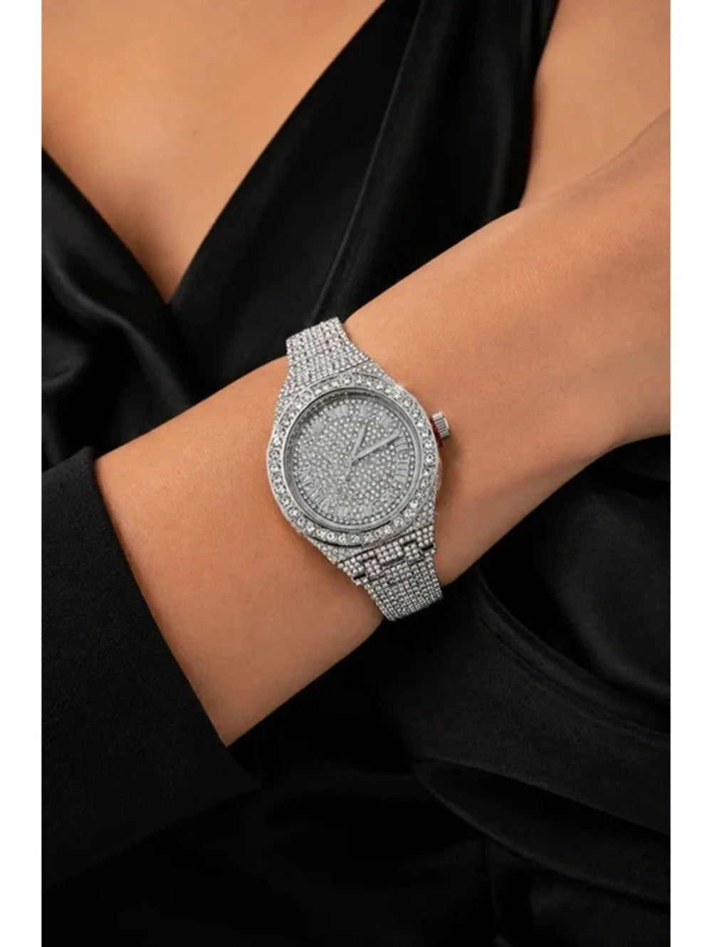 #597  40mm Luxury Iced Out Bling Chandelier Watch – Silver Tone